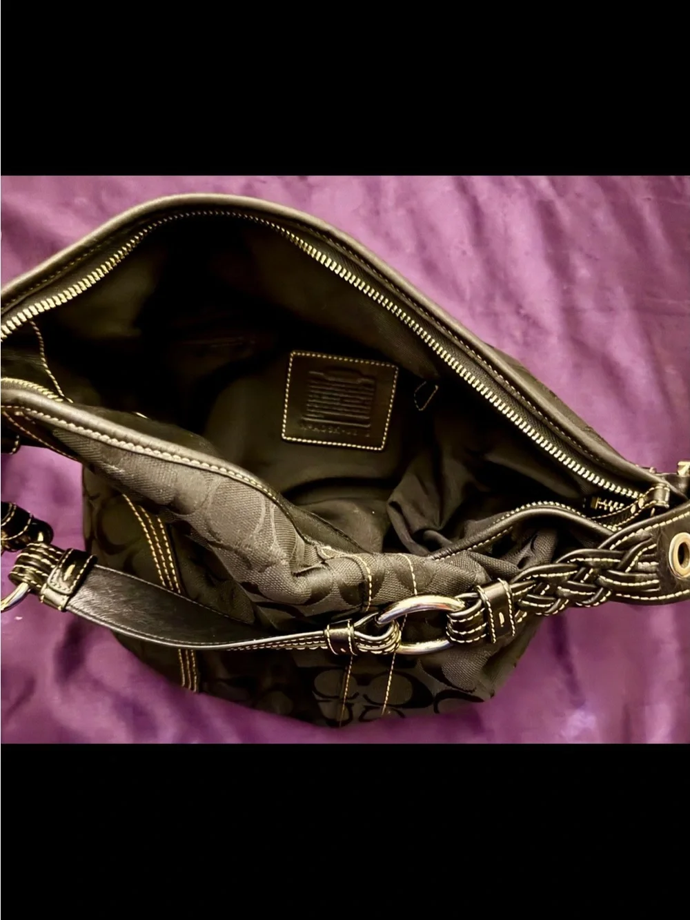 Vintage Coach Soho Signature Jacquard Hobo Bag Braided Strap Black Y2K